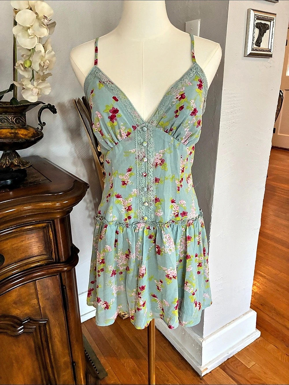 Wild Fable Floral Mini Dress in Sea foam Blue/green & Pink/red S